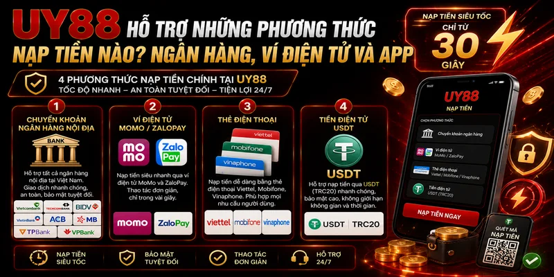 UY88 Hỗ Trợ Những Phương Thức Nạp Tiền Nào? Ngân Hàng, Ví Điện Tử Và App